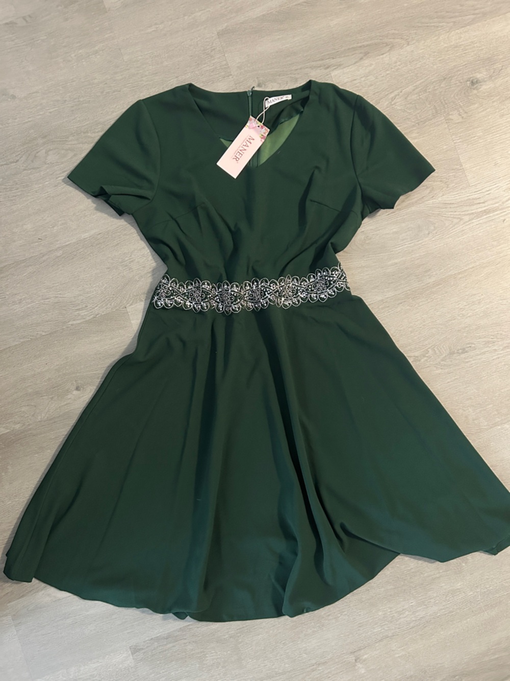 Short Sleeve V-Neck Short Sleeve Cocktail Dress | EMERALD Green | Size XL